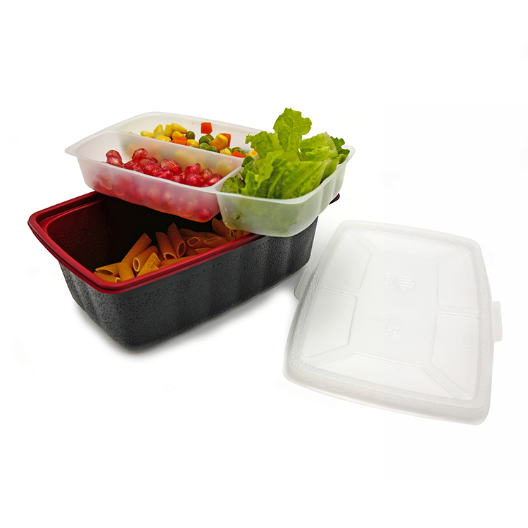 4 compartiments à emporter emballage alimentaire jetable PP micro-ondable contenants en plastique avec couvercles