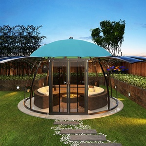 Pérgola de Aluminio para Exteriores con Estructura Metálica de 6 m de Diámetro, Gazebo de Jardín con Toldo <span class=keywords><strong>Azul</strong></span> Cielo de Poliéster Anti-UV - Product Image 3