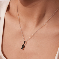 Breloques chat mignonnes avec yeux en zircon, pendentif en alliage plaqué argent et noir, cadeau unisexe