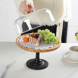 Xinzhe Wooden <b>Cake</b> <b>Stand</b> With Glass <b>Cover</b> Lidded Fruit Tray For Dessert Display Luxury Retro Style - Product Image 3
