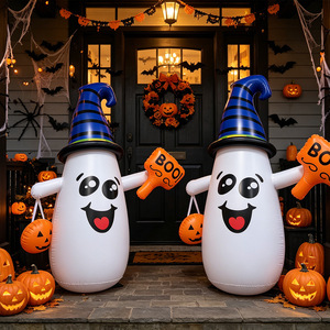 Decoración inflable de fantasma para jardín de Halloween, fantasma inflable con sombrero de bruja, mano BOO y bolsa de calabaza, adorno para puerta principal de fiesta de Halloween - Product Image 1