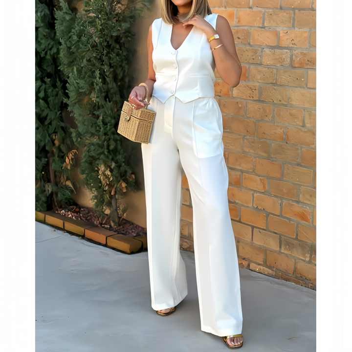 Two-piece Set Solid Soft Sleeveless Tank Vest Wide Leg Pants Casual Loose Outfit Suit