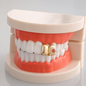 Grillz Dentales de Oro con Diseño de Flor y Engaste de Zirconia Roja para Fiesta, Accesorios Unisex - Product Image 2