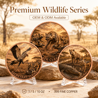 Pièce de monnaie en cuivre pur 999 de 5 oz, thème faune africaine premium, colorée, haute relief, impression UV antique moderne, aventure en pleine nature