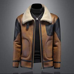 Veste en cuir pour <span class=keywords><strong>homme</strong></span>, col polo, nouvelle collection automne-hiver, doublée de fourrure, épaisse, intégrée, taille M-4XL - Product Image 1