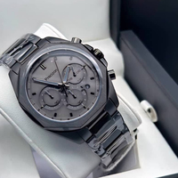 Montre à quartz pour homme avec boîtier en acier inoxydable polygonal, cadran en cristal, bracelet de 22 mm, fenêtre de date, aiguilles lumineuses et chronographe
