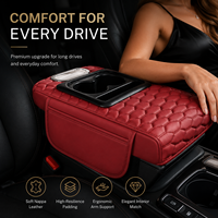 Boîte de rangement pour console centrale de voiture Luxfit en cuir Nappa de luxe, avec double porte-gobelets, poche latérale, emplacement pour téléphone, universel