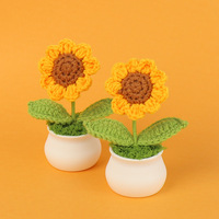 Afgewerkt Grensoverschrijdende Gebreide Wollen Zonnebloem Potplant Stijlvolle Decoratieve Bloemen Kleine Geschenken Voor Studie Bladvorm