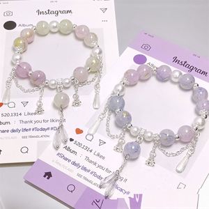Pulsera de cuentas craqueladas de colores de moda con diseño de palomitas de maíz y dije de flor para mujer y niña - Product Image 2