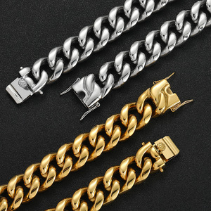 สร้อยคอสแตนเลสทรงกลมขนาด 22 มม. สร้อยคิวบาสำหรับผู้ชาย สร้อยคอแฟชั่นเท่ๆ สไตล์ Tanjing สร้อยคอแฟชั่น Lijing - Product Image 1