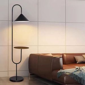 Lámpara de Pie Moderna Minimalista con Mesa Auxiliar, Pantalla de Papel Blanco, Base de Metal, Altura Ajustable, Luz Cálida, Iluminación LED para Sala de Estar - Product Image 2