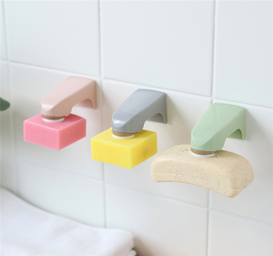 Bathroom Accessories Magnetic Soap Holders Wooden Soap Dish with Sticker Soap Shelves 5 Colors Wall Mounted Storage Rack