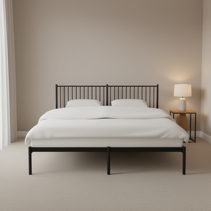 <b>Black</b> Powder-Coated Steel Double Bed <b>Frame</b> Metal Beds Industrial Design Bedroom Furniture - Product Image 2