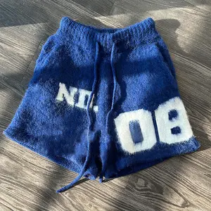 Custom High Quality Oversized Mohair Wool Shorts Drawstring Casual Mohair Shorts for Men Customized Logo OEM Service Knitted