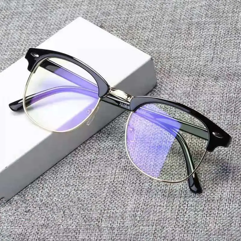 Half Frame Computer Game Glasses Anti Blue Light Blocking Protect Eye Metal Framelue Light Eyeglasses 2021