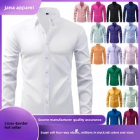 Chemise cardigan homme grande taille légère extensible anti-plis sans repassage en popeline de polyester coupe ajustée col carré pour le commerce transfrontalier