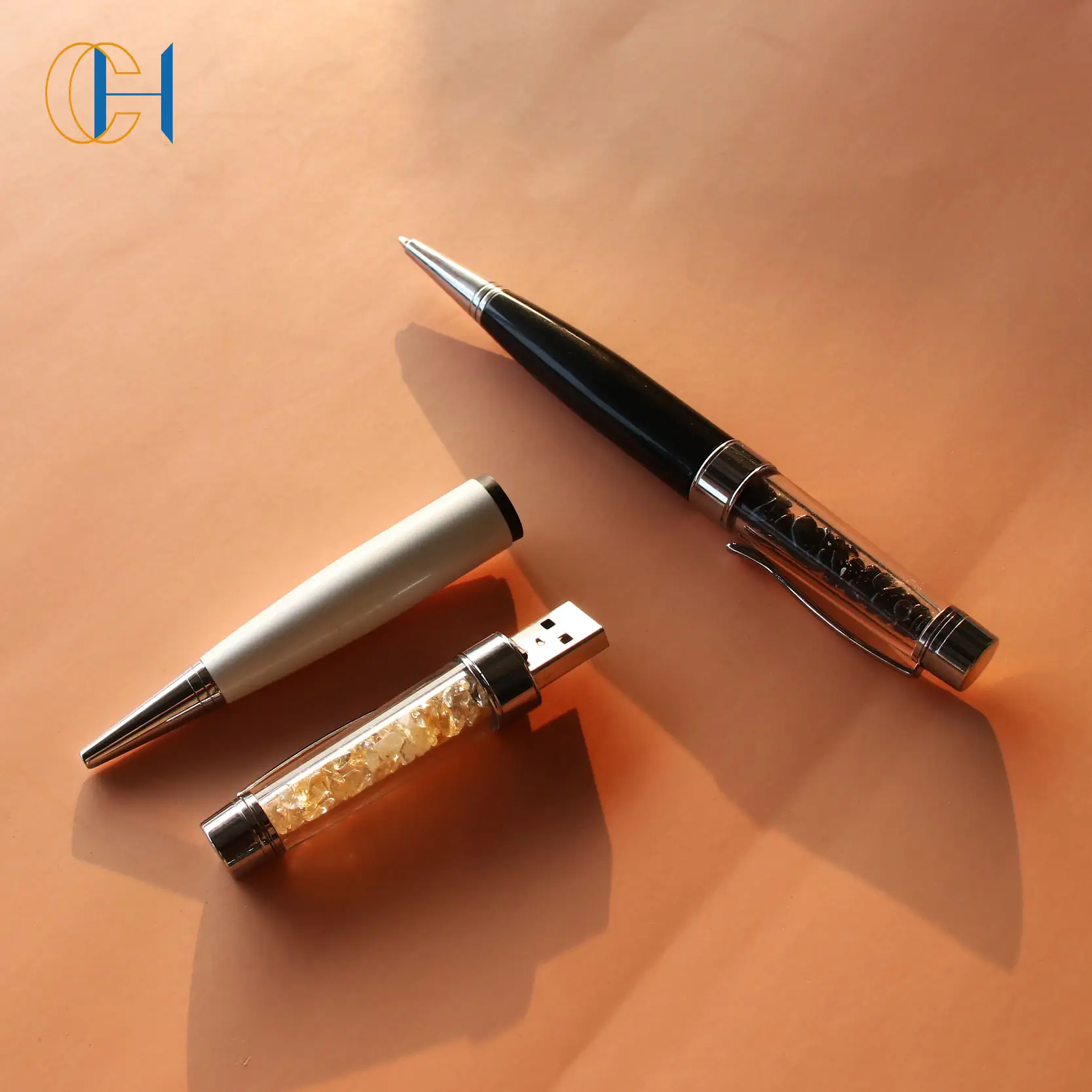 تعزيز الفاخرة كريستال مخصص شعار قلم حبر جاف معدني 16G 32G محرك فلاش USB القلم متعددة الوظائف القلم الكريستال للأعمال في السائبة