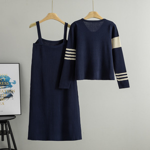 Conjunto de Vestido y Cárdigan de Punto para <span class=keywords><strong>Mujer</strong></span>, Primavera-Otoño 2026, Elegante Vestido de Punto sin Mangas, Conjunto de 2 Piezas - Product Image 2