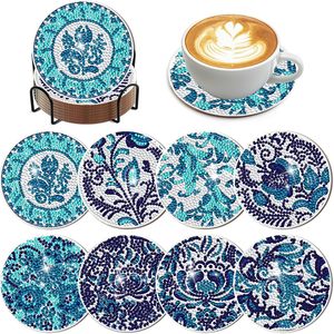 8 pièces de sous-verres de peinture diamant DIY, entièrement ornés de <span class=keywords><strong>strass</strong></span>, kit d'artisanat artistique pour débutants, pour la table - Product Image 1