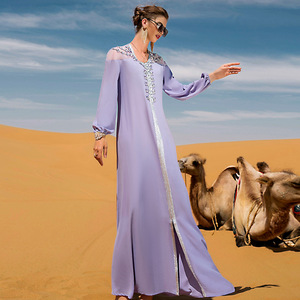 Abaya <span class=keywords><strong>marocaine</strong></span> violette claire élégante à strass, style féerique, pour sorties et soirées, longue <span class=keywords><strong>robe</strong></span> musulmane avec <span class=keywords><strong>ceinture</strong></span> – Meilleure vente - Product Image 4