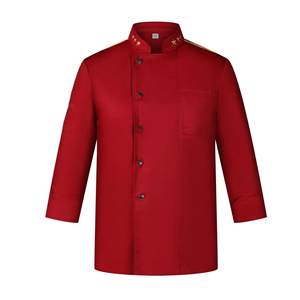 Nouvelle <span class=keywords><strong>veste</strong></span> <span class=keywords><strong>de</strong></span> chef rouge à manches longues personnalisée et bon marché Manteau <span class=keywords><strong>de</strong></span> chef pour hommes Designs Executive Pizza Sushi Kitchen Chef Uniform - Product Image 5