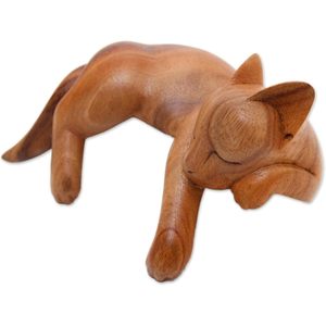 NOVICA Handmade <b>Rustic</b> <b>Home</b> <b>Decor</b> Sculpture Artisan Crafted Suar Wood Natural Finish Unique Cat Accent 3.1x6x4.7 Inches 7.4 - Product Image 4