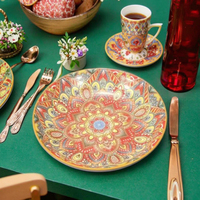 Vente en gros de cuisine platos colorée de style bohème nordique, salle à manger, service de table en porcelaine de bohème, ensemble d'assiettes en céramique marocaine