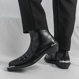 Bottes Chelsea tendance pour hommes, à bout carré et embout renforcé, rehaussantes, en cuir, à enfiler, pour la saison automne-hiver - Product Image 4