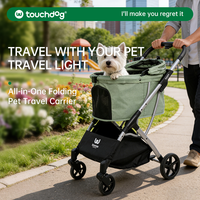 TOUCHDOG Poussette pliable durable pour animaux de compagnie en tissu Oxford, pour chiens et chats, avec maille respirante, chariot à 4 roues, doublure amovible, toutes saisons