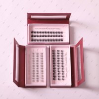 Nouveaux designs – Faux cils pré-collés 3 lignes, confortables et longue durée, pose facile, effet volume, vente en gros, DIY, grappes de cils bordeaux