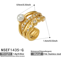 Boucles d'oreilles clipsables N&S plaquées or 18 carats en forme de C avec perle et diamant, style français, en acier inoxydable, bijoux de mode pour femmes, vente en gros