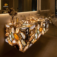 Vasque en Agate Naturelle Marron Luminescente, Plateau de Lavabo en Pierre Translucide Unique pour Décoration de Salle de Bain Moderne