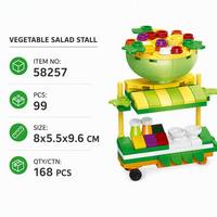 Set de Construcción de Carrito de Comida con Tazón de Ensalada Personalizado, Modelo DIY de Mini Puesto de Calle Colorido para Exhibición y Juego