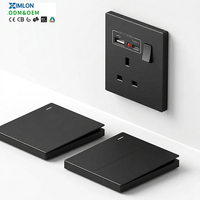 Prise murale grand format XIMLON avec USB et charge rapide Type-C, 250V Max 13A, norme britannique, interrupteur, en plastique, 500 000 cycles.