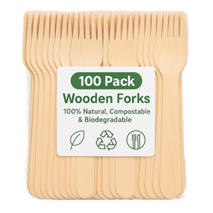 140mm Individually Wrapped Biodegradable Birch Wood Fork Disposable-Tableware <b>Cutlery</b> Airline Catering LFGB Approved Food Safe - Product Image 1