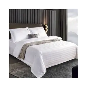5 sao khách sạn Duvet cover sateen dệt Satin Sọc 100% cotton trắng tấm ga trải giường vỏ gối bộ đồ giường