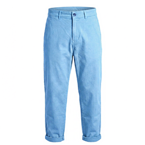 Pantalon chino décontracté pour femme, coupe ample, taille mi-haute, respirant, écologique, lavable, pour l'été et le printemps, idéal pour les fêtes, en denim teint en pièce avec boutons - Product Image 1