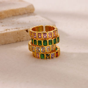 Bague réglable en acier inoxydable inaltérable, vente en gros d'usine, design zircon, bande éternité colorée en CZ, plaqué or 18 carats, pour mariage - Product Image 4