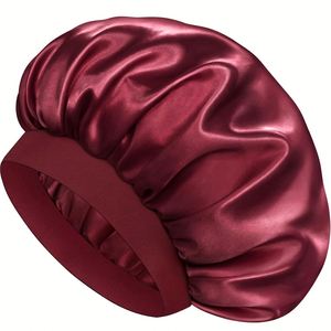 Bonnet de nuit en satin uni à large bord, extensible et soyeux, haute élasticité, avec logo personnalisé, vente en gros directe usine - Product Image 4