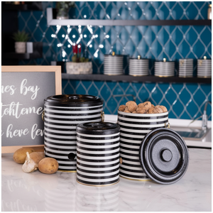 Triple Metal <b>Bin</b> Set for Potato Onion and Garlic (3 Pcs) Black and White Line Pattern Line Design - Product Image 3