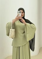 Ensemble deux pièces haut et jupe pour femme musulmane, couleur unie, manches larges, qualité supérieure, tenue modeste pour le quotidien