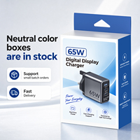 Chargeur USB C avec affichage numérique 65W GaN, adaptateur secteur 3 ports Type C, double USB C USB A PD, charge rapide pour téléphone portable, ordinateur portable, Royaume-Uni