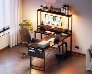 <span class=keywords><strong>Bureau</strong></span> de jeu en forme de L réversible RGB avec éclairage <span class=keywords><strong>LED</strong></span> et étagères de rangement - Product Image 2