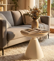 Table basse ronde en bois écologique de haute qualité, style nordique moderne, finition crème mate, prix de gros