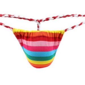 Culottes <span class=keywords><strong>string</strong></span> érotiques à taille basse à rayures arc-en-ciel pour hommes, style <span class=keywords><strong>japonais</strong></span>, en nylon et coton, séchage rapide, respirantes, commande en gros - Product Image 5
