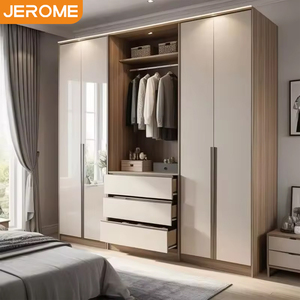 Ensemble de chambre à coucher complet Jerome Luxury Design blanc avec armoire double, miroir, tiroir et porte-<span class=keywords><strong>manteau</strong></span>, meubles de dressing - Product Image 1