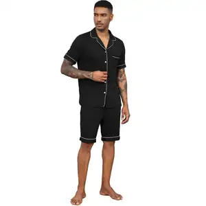 Kustom LOGO S-2XL pria piyama kardigan Modal pria lengan pendek piyama musim panas kerah celana pendek Set pakaian rumah