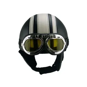 Casque de moto rétro en cuir Open Face avec visière