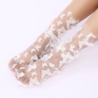 2024 papillon décoré Tulle chaussettes Polyester ample cheville chaussettes hautes femmes maille transparente Slouch dentelle chaussettes