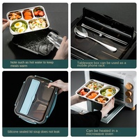 Boîte alimentaire carrée isotherme en acier inoxydable 304 sans BPA avec couvercle en plastique, bol à soupe, couverts, design multifonctionnel, préservation de la fraîcheur